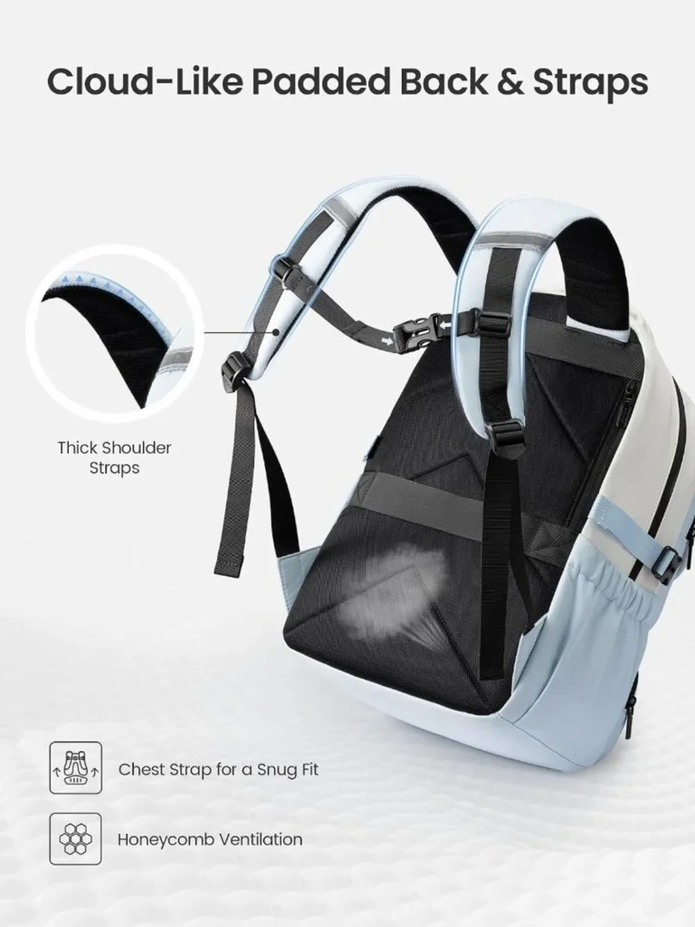Cute Teen Girl School Backpack, Stylish 15.6 Inch Bookbag, Blue-Cream Color